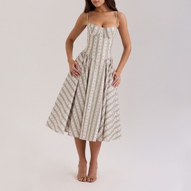 Samaria Floral Stripe Flared Dress