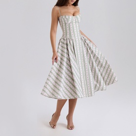 Samaria Floral Stripe Flared Dress