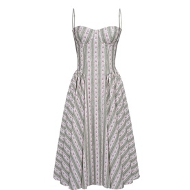 Samaria Floral Stripe Flared Dress