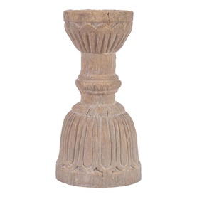 Mindy Browne Fera Candle Holder in beige ceramic with ornate fluted column design and ribbed bell-shaped base