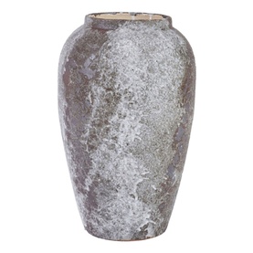 Mindy Browne Helton Large Vase in brown and grey, ceramic with a wide-bodied urn silhouette and weathered textured finish