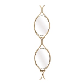 Mindy Browne Claude Mirror Double Wall Sconce in gold, featuring two oval mirrors in linked iron frames with candle holder accents