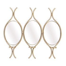 Mindy Brownes Claude Mirror Triple Wall Sconce in gold-tone iron, featuring three oval mirrors with decorative curved frames arranged side by side.