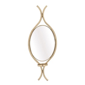 Mindy Browne Claude Mirror Single Wall Sconce in gold, oval mirror framed by curved iron metalwork with candle holder base