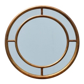 Mindy Browne Adele Round Mirror in gold, circular frame with segmented inner border detailing and plain mirror glass centre