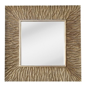 Mindy Browne Lyra Square Mirror in gold with textured wave-patterned frame and bevelled centre mirror