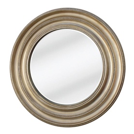 Mindy Brownes Elena Round Mirror in gold, circular layered frame with concave detailing and central round mirror plate