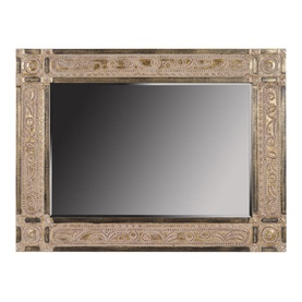 Mindy Brownes Christoph Rectangular Mirror in brown gold with ornate carved metal frame and classic scroll detailing