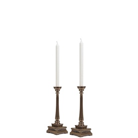 Oriental Bronze Candle Holders, Set of Two