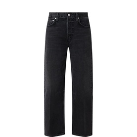 Citizens of Humanity Miro Tapered-Leg Jeans in black, mid-rise relaxed fit with tapered leg, zip fly, five pockets and contrast stitching
