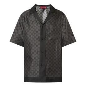Logo Print Silk Bowling Shirt