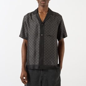 Logo Print Silk Bowling Shirt