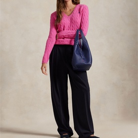 Kimberly Polo Player Logo Cable Knit Sweater