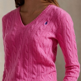Kimberly Polo Player Logo Cable Knit Sweater