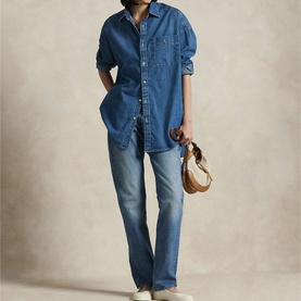Polo Player Logo Oversized Denim Shirt