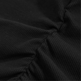 Reiss black ribbed fabric close-up showing texture and ruched detail, womenswear