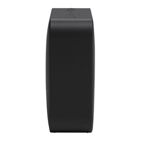JBL Go 2 Essential IPX7 portable speaker in black, side profile view showing compact rectangular form with textured finish