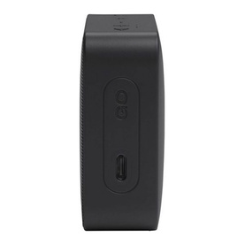 JBL Go 2 Essential portable Bluetooth speaker in black, rear view showing USB-C port and control buttons