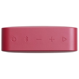 JBL Go 2 Essential portable Bluetooth speaker in red, showing top panel with power, Bluetooth, volume and play controls