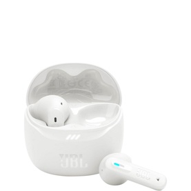 JBL Tune Flex 2 True Wireless Noise Cancelling Earbuds in white, shown with open charging case