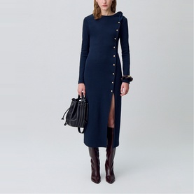 Tie-Detail Ribbed-Knit Dress