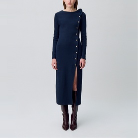 Tie-Detail Ribbed-Knit Dress