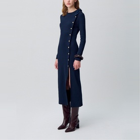 Tie-Detail Ribbed-Knit Dress