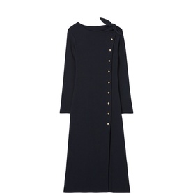 Tie-Detail Ribbed-Knit Dress