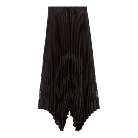Lace Insert Asymmetric Pleated Skirt
