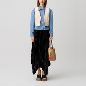 Lace Insert Asymmetric Pleated Skirt