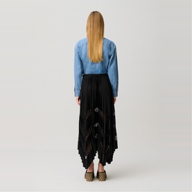 Lace Insert Asymmetric Pleated Skirt