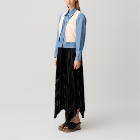Lace Insert Asymmetric Pleated Skirt