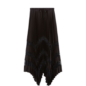 Lace Insert Asymmetric Pleated Skirt