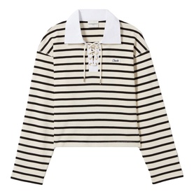 Striped Lace-Up Polo Shirt