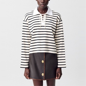 Striped Lace-Up Polo Shirt