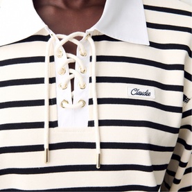 Striped Lace-Up Polo Shirt