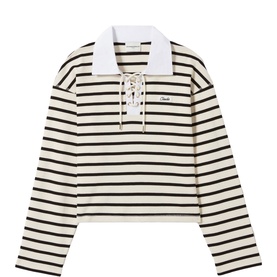 Striped Lace-Up Polo Shirt