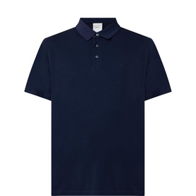 Calvin Klein Embroidered Logo Polo Shirt in navy, flat collar, short sleeves, ribbed cuffs, subtle chest monogram embroidery