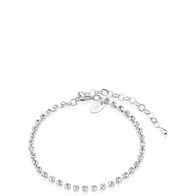 Newbridge Multi Stone Bracelet in silver-plated tennis style with clear cubic zirconia settings and extension chain clasp