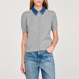Denim Cable Knit Cardigan