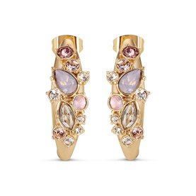 Newbridge Mixed Stone Hoop Earrings in gold-plated finish with pink, grey and clear crystal and glass stone cluster settings