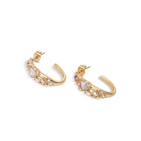 Newbridge Mixed Stone Hoop Earrings in gold with coloured glass and crystal stone settings on a 14kt gold-plated open hoop