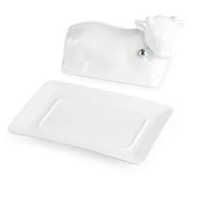 Whiteware Cow Ceramic Butterdish