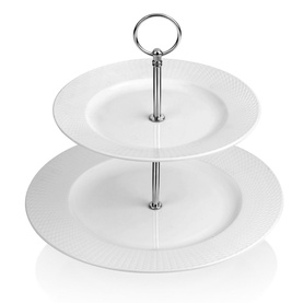 Whiteware Ceramic 2 Plate Cake Stand