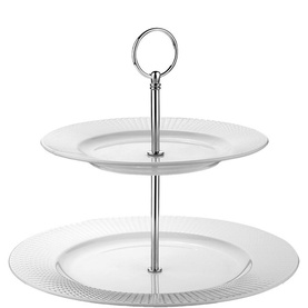 Whiteware Ceramic 2 Plate Cake Stand