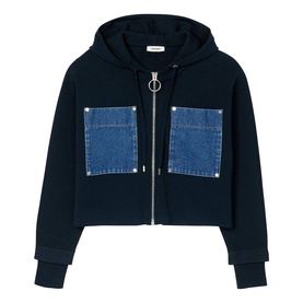 Denim Patch Pocket Fine Knit Sweatshirt