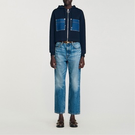 Denim Patch Pocket Fine Knit Sweatshirt