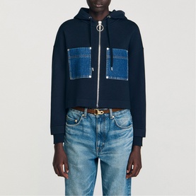 Denim Patch Pocket Fine Knit Sweatshirt