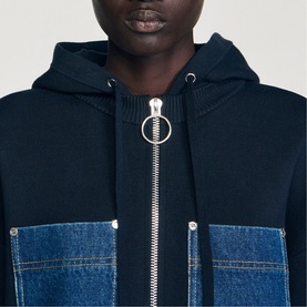 Denim Patch Pocket Fine Knit Sweatshirt