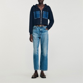 Denim Patch Pocket Fine Knit Sweatshirt